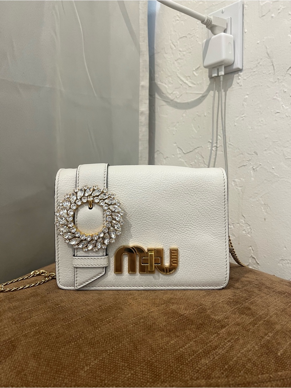 Miu Miu white Madras bag